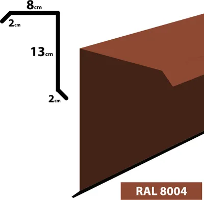 Produktbild von 2m Ortgangblech I Ortblech Windblech pulverbeschichtetes 0,5 Zuschnitt 250mm (20x80x130x20) RAL-8004 Ziegelrot