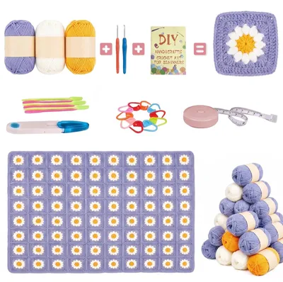 Häkelanfänger-Set: Granny Square Deken, 21 Knäuel, Anleitung