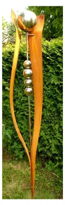 Produktbild von Gartendeko Metall Gartenstab, Skulptur „Lilia“, 200 cm, mit 5 Edelstahlkugeln, für den Außenbereich