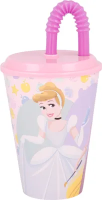 Produktbild von Disney Princess Kinder Trinkbecher Mehrweg mit Deckel und Trinkhalm 430 ml BPA frei