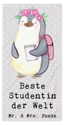 Produktbild von Mr. & Mrs. Panda Duschhandtuch Pinguin Beste Studentin der Welt - Grau Pastell - Geschenk, Handtuch, Tochter, Universität, Strandlaken, Strandtuch, Studium, Uni, Spaß