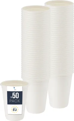 Immagine prodotto di Bicchieri di canna da zucchero monouso BenBow, bianchi, 300 ml x 50 - Meglio dei bicchieri di carta, rispettosi dell'ambiente, ideali per feste o caffè