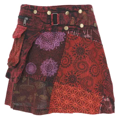 Produktbild von Wickelrock, Kurzer Rock, Cacheur, Stonewash Patchworkrock - Rot, Damen, Baumwolle, Größe: S/M