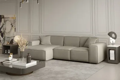 Produktbild von Ecksofa Designersofa CELES in Stoff Opera Velvet Creme Ottomane Links
