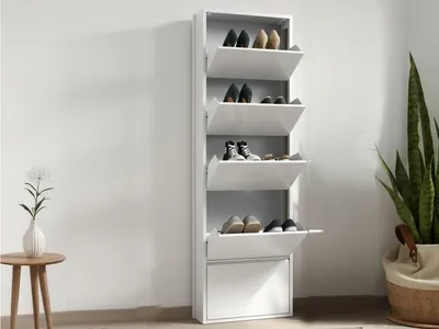 Immagine prodotto di Dmora Scarpiera Afrend 15x50x172h cm Bianco, 10 Paia 5 Ante
