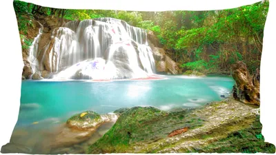 Produktbild von MuchoWow® Zierkissen Sofakissen Wohnzimmer Dekokissen 50x30 cm Wald - Wasserfall - Natur - Wohnzimmerdekoration - Polster mit Photo