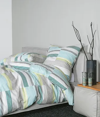 Produktbild von Janine Design Mako-Soft-Seersucker Bettwäsche-Garnitur TANGO 20132 Farbe achatgrün aqua opalgrau Größe 135x200 + 80x80 cm