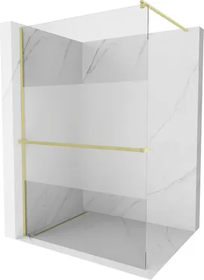 Produktbild von Mexen Kioto+ Duschwand mit Walk-in-Regal 110 x 200 cm, transparent/gefrostet, gebürstetes Gold - 800-110-121-55-35