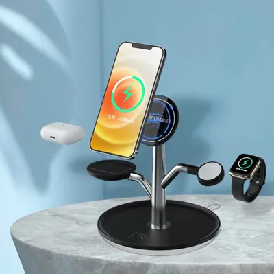 Produktbild von 3in1 Kabellos Qi Ladegerät Induktive Ladestation Magsafe kompatibel mit iPhone Apple Watch Air Pod’s 15 watt