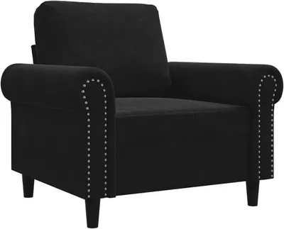 Produktbild von Schwarzer Sessel mit 60 cm Sitzbreite, Samtbezug und Metallgestell für Wohnzimmer und Schlafzimmer