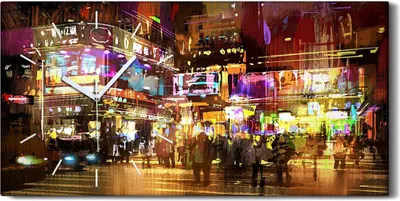 Produktbild von Dekor Leinwand Uhr Wandbilder 60x30 Kunst bunte Gemälde der Nachtstraße - weiße Hände