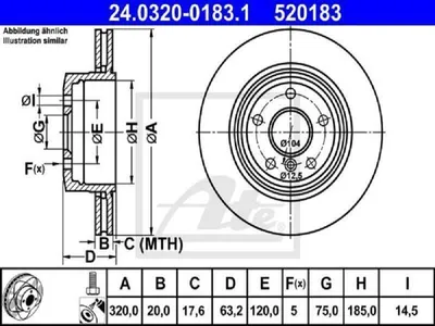 Immagine prodotto di 2x disco freno ATE 24.0320-0183.1 per BMW 5 Sedan (E60) 5 Touring (E61)