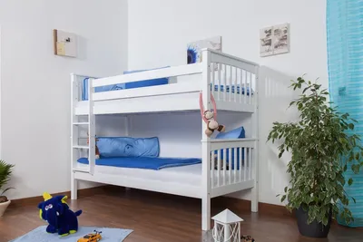 Produktbild von Kinderbett Etagenbett Mario Buche Vollholz massiv weiß lackiert inkl. Rollrost - 90 x 200 cm, teilbar