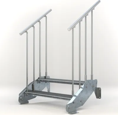 Produktbild von Stahltreppe 2 Stufen bis Höhe 44 cm, Laufbreite : 90 cm beidseitiges Geländer ST 2 (31 / 31 mm gezackt)