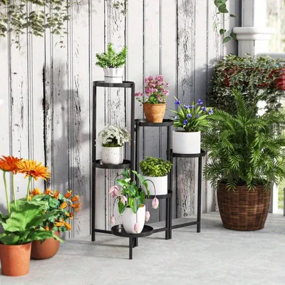 Produktbild von 6-stöckiges Pflanzenregal – Pflanzenhalter – Blumenregal – Gartenregal – Pflanzenständer – Klappbarer Metallrahmen