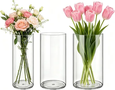 Image de Vase à fleurs - Lot de 3 - 15 x 25 cm - Incassable - Transparent