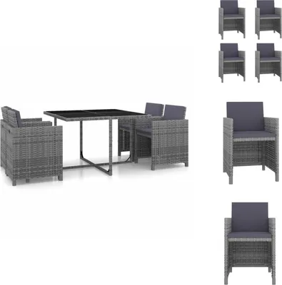 Produktbild von vidaXL 5-tlg. Garten-Essgruppe mit Auflagen Poly Rattan Grau - Gartenmöbel-Sets