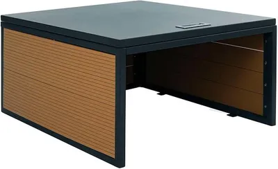 Produktbild von Mähroboter-Garage mit Deckel HxBxT 35x60x70cm WPC Metall Eiche-Optik Dach Unterstand für Rasenmäher universal