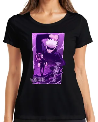 Productafbeelding van Gojo Satoru Jujutsu Kaisen, wit haar, anime-esthetiek, dames T-shirt, zwart, maat L