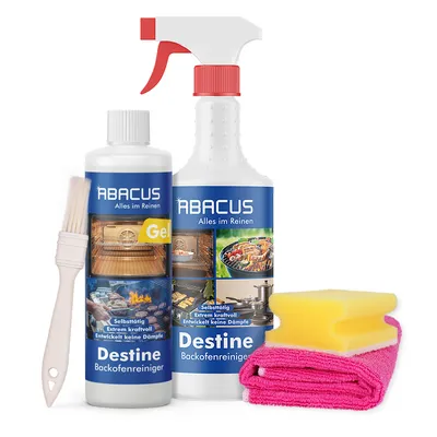 Produktbild von ABACUS® Destine Backofenreiniger Spray & Gel mit Pinsel, Schwamm & Mikrofasertuch, Herdreiniger, Grillreiniger, Backofenspray, Das Profi Set