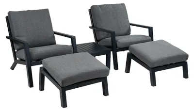 Produktbild von Sessel Lounge-Set | 2 Bezano Lounge-Sessel mit Hockern & Beistelltisch | Aluminium | Grau | 2er Set