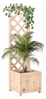 Image de Rosy - Jardinière d'extérieur avec grille 35x120x30 cm pour plantes grimpantes en bois de cèdre imprégné chêne naturel