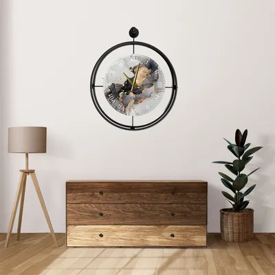 Produktbild von Opviq, Mclock-00122, Dekorative Metall-Wanduhr, Schwarz, 100 % METALL, 58 x 7 x 65 cm