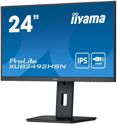 Produktbild von iiyama ProLite XUB2492HSN 61,00cm (24") 16:9 Full HD IPS Display schwarz 60.5cm (24"), 1920 x 1080 IPS, 4ms, HDMI, DisplayPort, USB-C, 2x 2W, VESA 100 x 100, höhenverstellbar, Pivot-Funktion, neigbar,  (17kWh/1000h, 61cm), USB-C Dock [] (XUB2492HSN-B5)