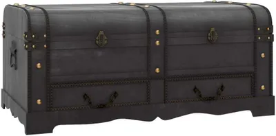 A dark-colored, antique-style storage chest with two drawers at the bottom and a curved lid.