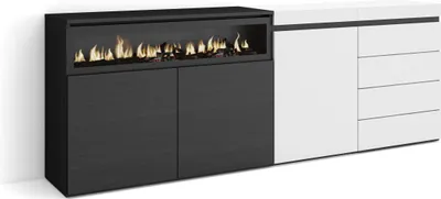 Produktbild von Sideboard, Kommode, 207x35x75 cm, Für Schlafzimmer, Zimmer, Elektrokamin., Kommode mit Schubladen, Weiß