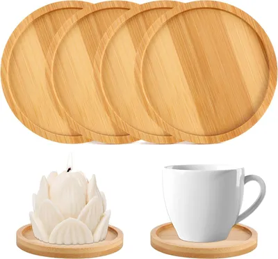 Obrázok produktu pre 4 kusy drevených podstavcov na sviečky, 10 cm, podložky pod sviečky, svietniky, drevené podložky, okrúhle podložky pod sviečky, svietnik, drevo