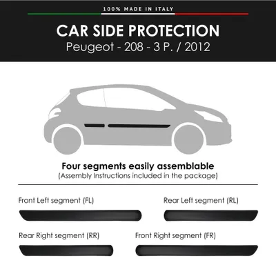 Image de Baguettes latérales pare-chocs pour Peugeot 208 - 3 portes 2012 avec autocollant double face 3M