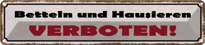Produktbild von vianmo Blechschild 10x46 cm Betteln und Hausieren verboten Spruch Zitat