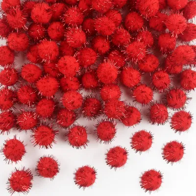 100 rote Glitter-Pompons 25 mm für DIY-Deko
