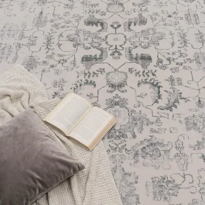 Produktbild von Vintage Boho moderner Wohnzimmerteppich Kurzflor waschbar rutschfest Silber Grösse 80x300 cm