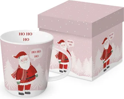Produktbild von Kaffeebecher Weihnachtsmann mit Geschenkbox, Henkelbecher Tasse Fest rosa