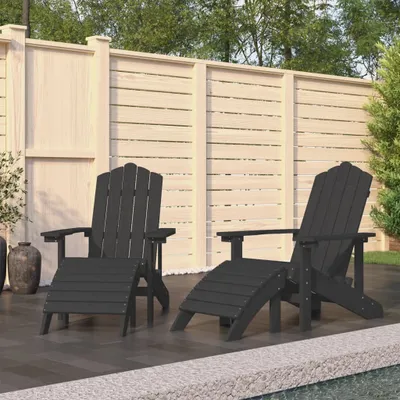 Produktbild von The Living Store Adirondack-Gartenstühle 2 Stk. mit Hockern HDPE Weiß