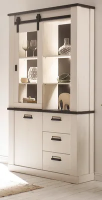 Produktbild von Vitrine "Stove" in weiß Pinie Vitrinenschrank mit Stauraum 93 x 201 cm