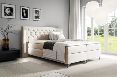 Produktbild von Boxspringbett Schlafzimmerbett ELODIE 160x220cm Beige inkl. Ambiente-LED