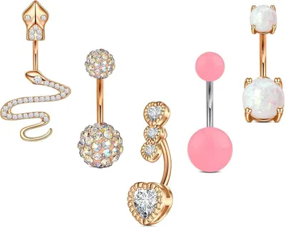 Zdjęcie produktu dla Zestaw do przekłuwania pępka 5 sztuk 14G stal chirurgiczna srebro diament opal motyl