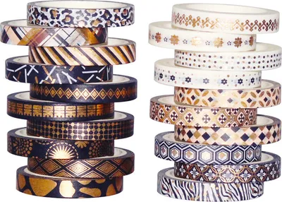 Immagine prodotto di INF Set di nastri adesivi Washi neri e oro - 20 rotoli