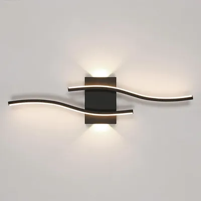 Zdjęcie produktu dla Ścienna lampa LED, 18W, 2250lm, 59cm, 3000K, dwupłomowa, czarna, nowoczesna. Ścienna lampa LED, ciepłe białe światło, nowoczesna, idealna do przedpokoju, oświetlenie ścienne do salonu