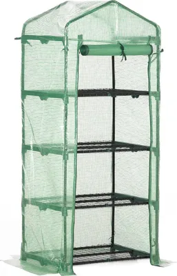 Obrázek produktu pro Fóliový Skleník Se 4 Policemi, Studený Rám Pro Rostliny, Zelený, 70X50X160Cm