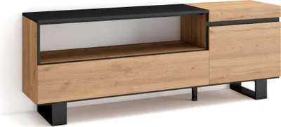 Produktbild von TV-Schrank, Lowboard, 150x35x57cm, Für TV-Geräte bis zu 65", Industriedesign, Eiche Schwarz