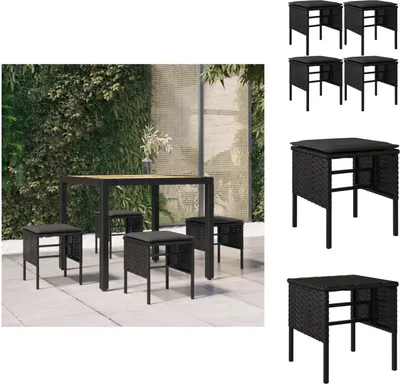 Image de vidaXL Tabouret de jardin avec coussins 4 pcs. noir poly rotin - éléments de canapé de jardin