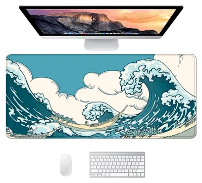 Produktbild von Schreibtischunterlage XXL Mauspad Gaming | Großes Mauspad XXL Gaming Deko | Schreibtischunterlage Abwischbar | Desk Mat Mousepad Gaming Maus Pad- Desk Pad 90 x 40cm (Große Welle)