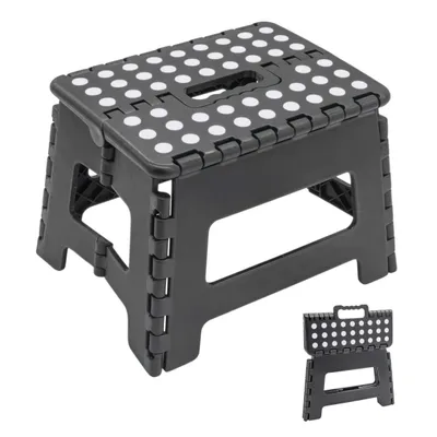 Produktbild von Kunststoff Klapptritt grau bis 150 kg mit Tragegriff und Antirutsch - 29 x 22 cm - Tritthocker klappbar mit rutschfester Trittfläche