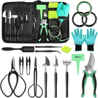 Produktbild von Bonsai Werkzeugset 20-teilig, Stahl, für Gartenpflege, mit Aufbewahrungskoffer