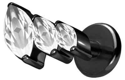 Produktbild von Ohrpiercing, Nasenpiercing Titan Labret mit Push Fit 3 EINGEFASSTE KRISTALLTROPFEN Schwarz Stablänge: 6mm | Stabstärke: 1,2mm