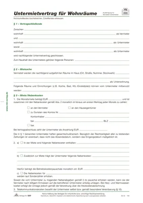 Image de RNK Verlag 520 Contrat de sous-location pour locaux d'habitation, 4 pages, plié à DIN A4